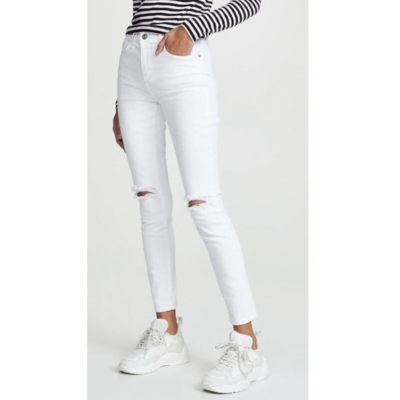 Current Elliot The High Waist Stiletto 2 Year Destroy White Denim Jeans 27 NWT - Picture 1 of 5